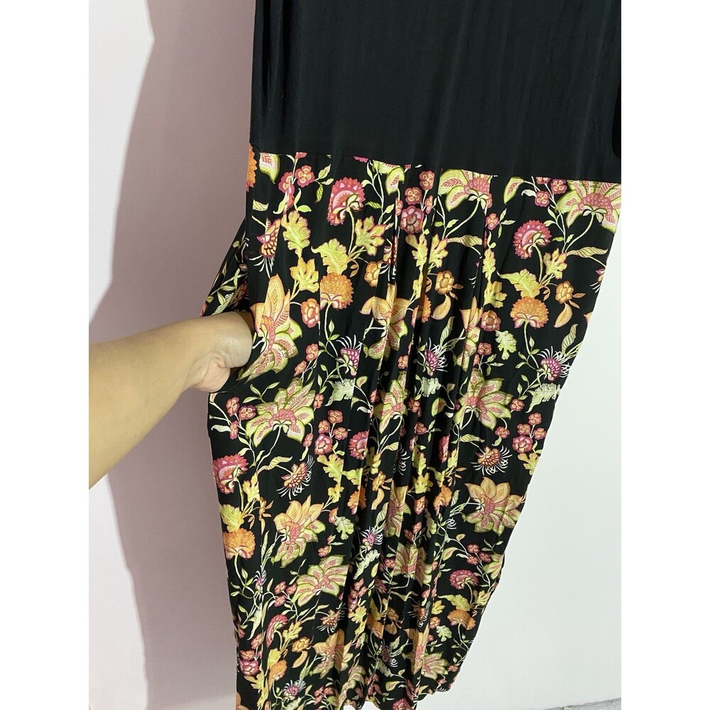 J Jill Dress L Black Floral Maxi Modal Cottagecore Boho Vacation Side Slit NWOT - Picture 6 of 14